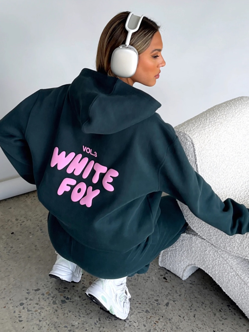 White Fox Vol.3 Logo Hoodie and Sweatpants Bundle - Teal and Pink